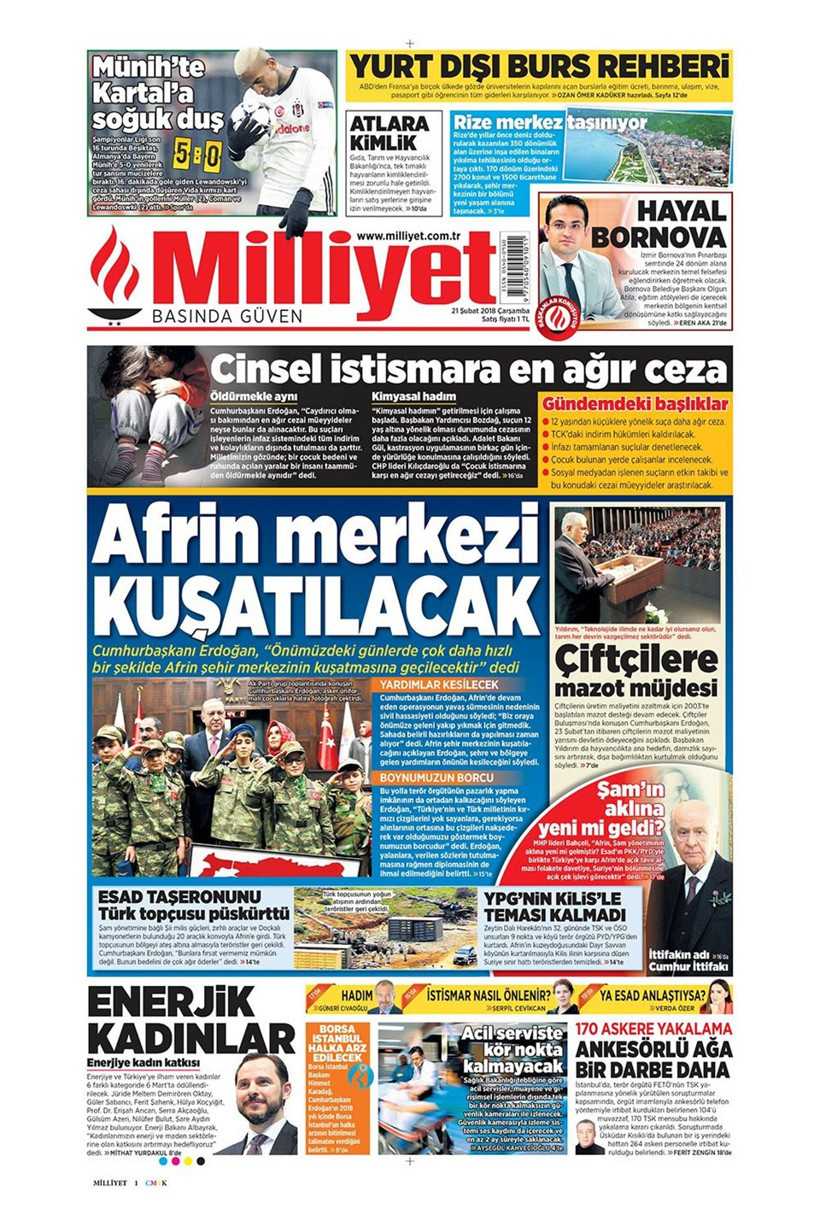 Gazete manşetleri 21 Şubat 2018 Hürriyet - Sözcü - Posta - Resim: 4