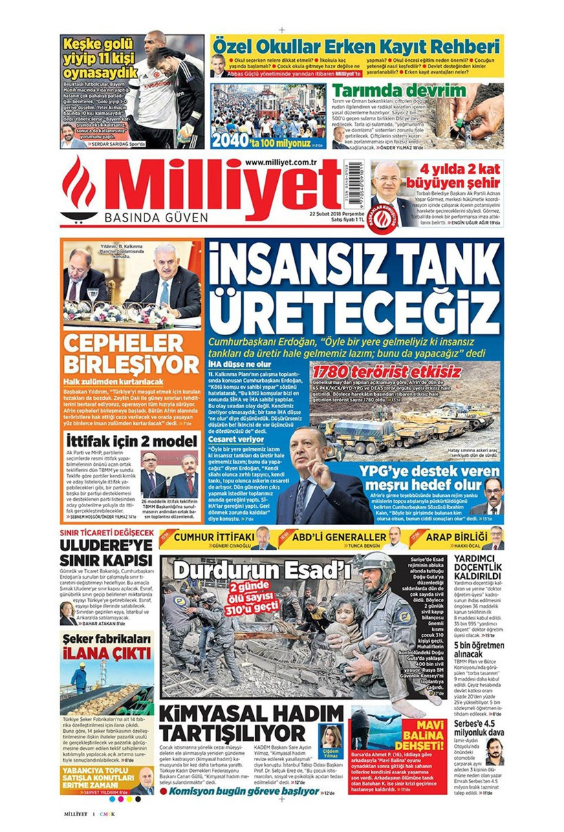Gazete manşetleri 22 Şubat 2018 Hürriyet - Sözcü - Milliyet - Resim: 4