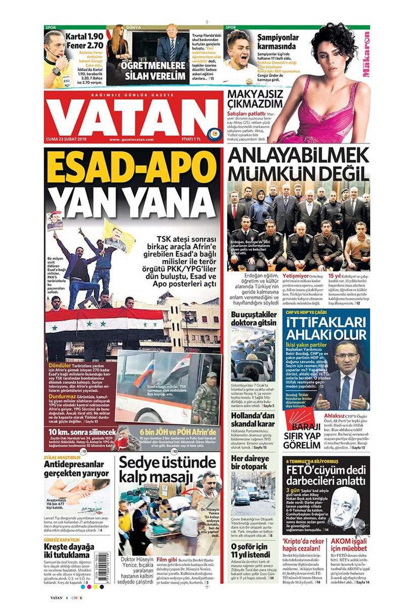 Gazete manşetleri 23 Şubat 2018 Hürriyet - Sözcü - Posta - Resim: 1