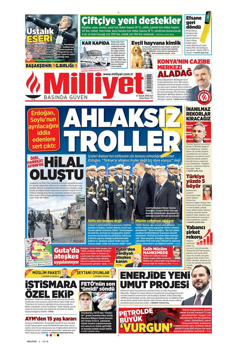 Gazete manşetleri 27 Şubat 2018 Hürriyet - Sözcü - Posta - Resim: 4