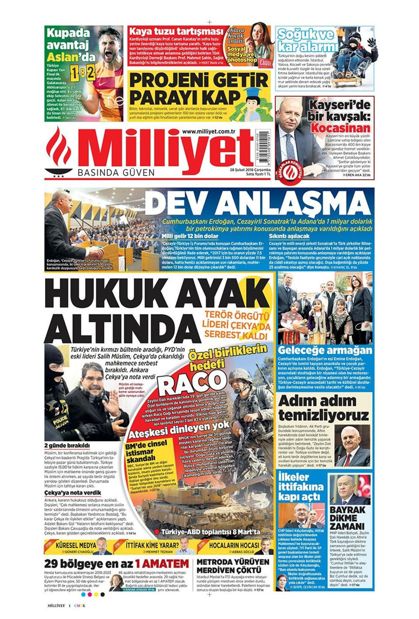 Gazete manşetleri 28 Şubat 2018 Hürriyet - Sözcü - Fanatik - Resim: 2