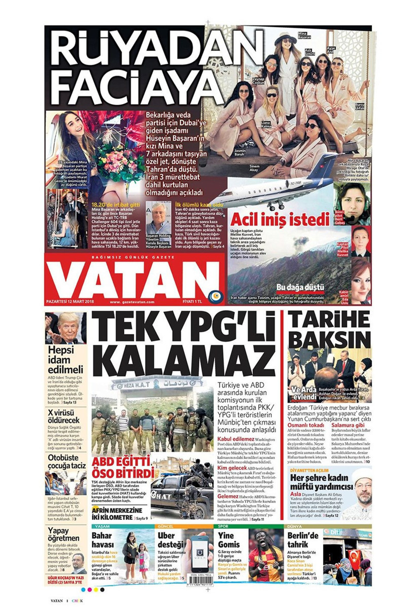 Gazete manşetleri 12 Mart 2018 Hürriyet - Sözcü - Fanatik - Resim: 1