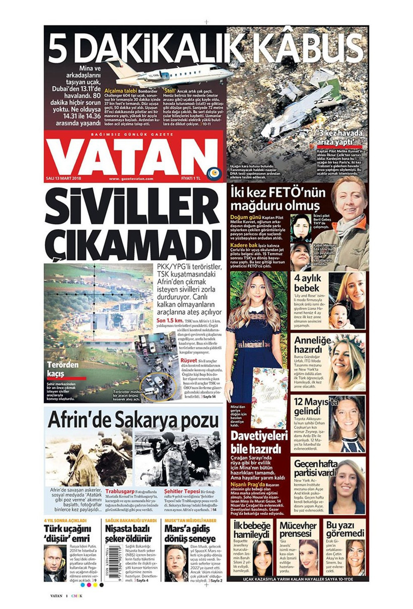Gazete manşetleri 13 Mart 2018 Hürriyet - Sözcü - Posta - Resim: 1