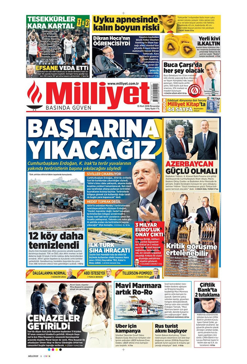 Gazete manşetleri 15 Mart 2018 Hürriyet - Sözcü - Posta - Resim: 3