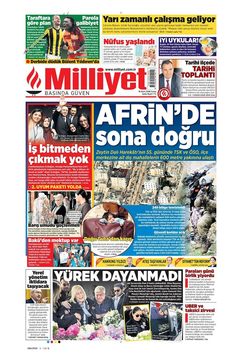 Gazete manşetleri 16 Mart 2018 Hürriyet - Sözcü - Fanatik - Resim: 1