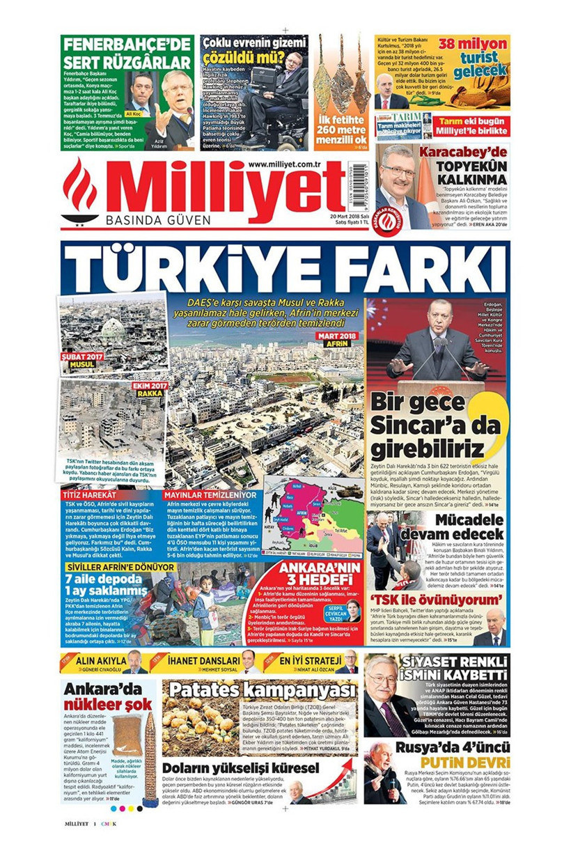 Gazete manşetleri 20 Mart 2018 Hürriyet - Sözcü - Posta - Resim: 3