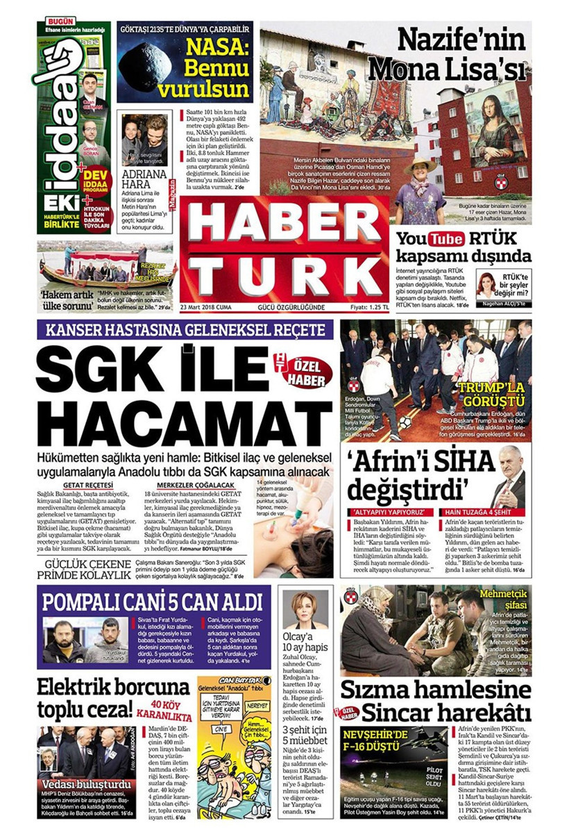 Gazete manşetleri 23 Mart 2018 Hürriyet - Sözcü - Posta - Resim: 1