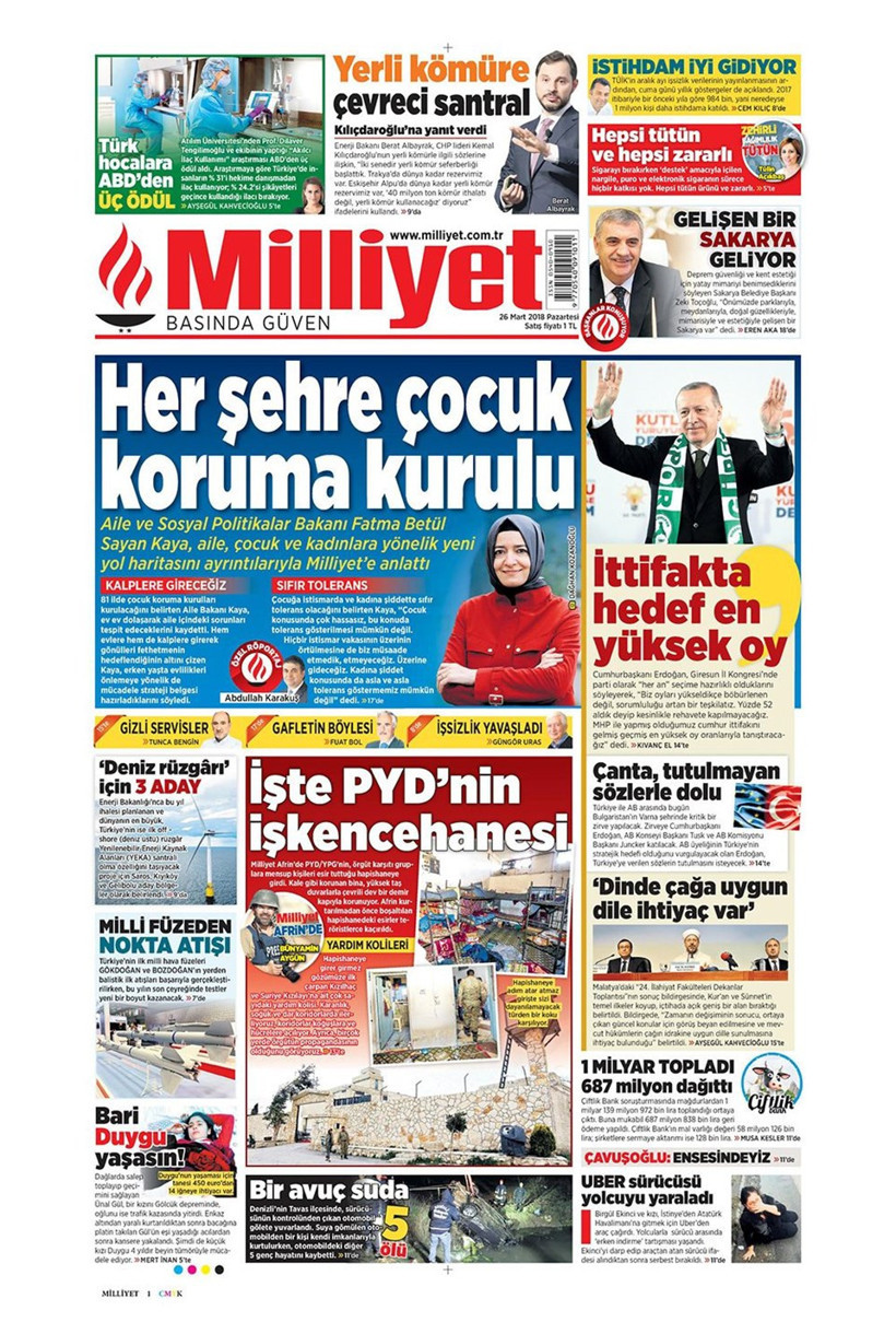 Gazete manşetleri 26 Mart 2018 Hürriyet - Sözcü - Fanatik - Resim: 1