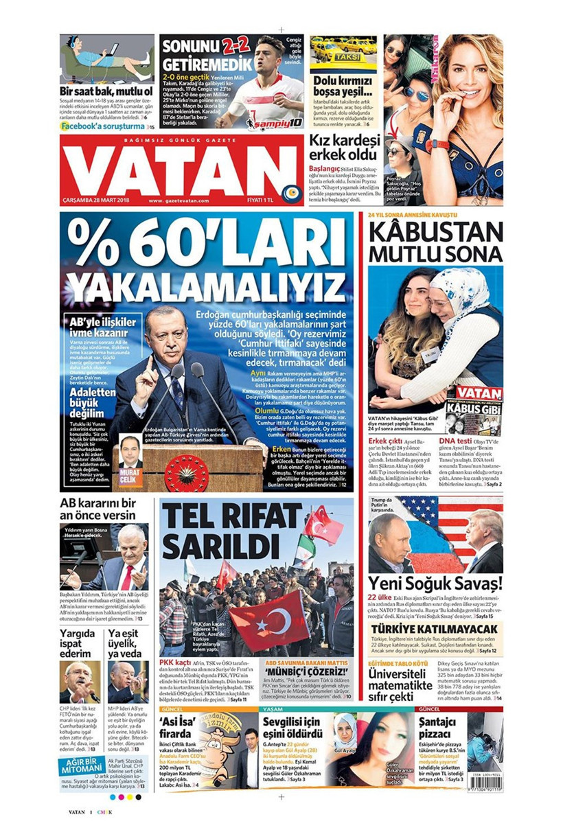 Gazete manşetleri 28 Mart 2018 Hürriyet - Sözcü - Habertürk - Resim: 3