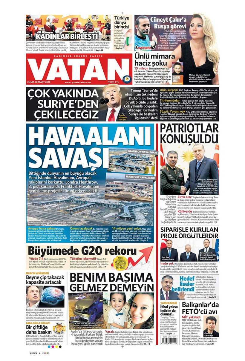 Gazete manşetleri 30 Mart 2018 Hürriyet - Sözcü - Fanatik - Resim: 4