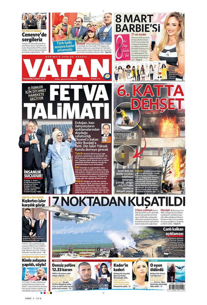 Gazete manşetleri 8 Mart 2018 Hürriyet - Sözcü - Fotomaç - Resim: 3