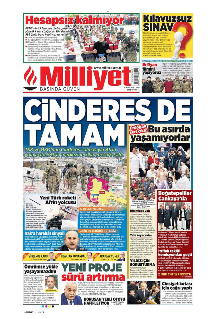 Gazete manşetleri 9 Mart 2018 Hürriyet - Sözcü - Fanatik - Resim: 2