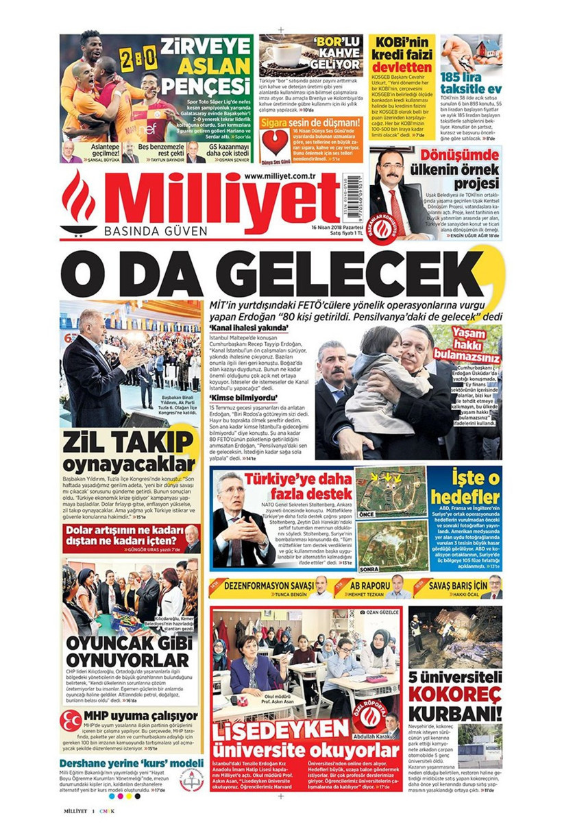 Gazete manşetleri 16 Nisan 2018 Hürriyet - Sözcü - Fanatik - Resim: 4