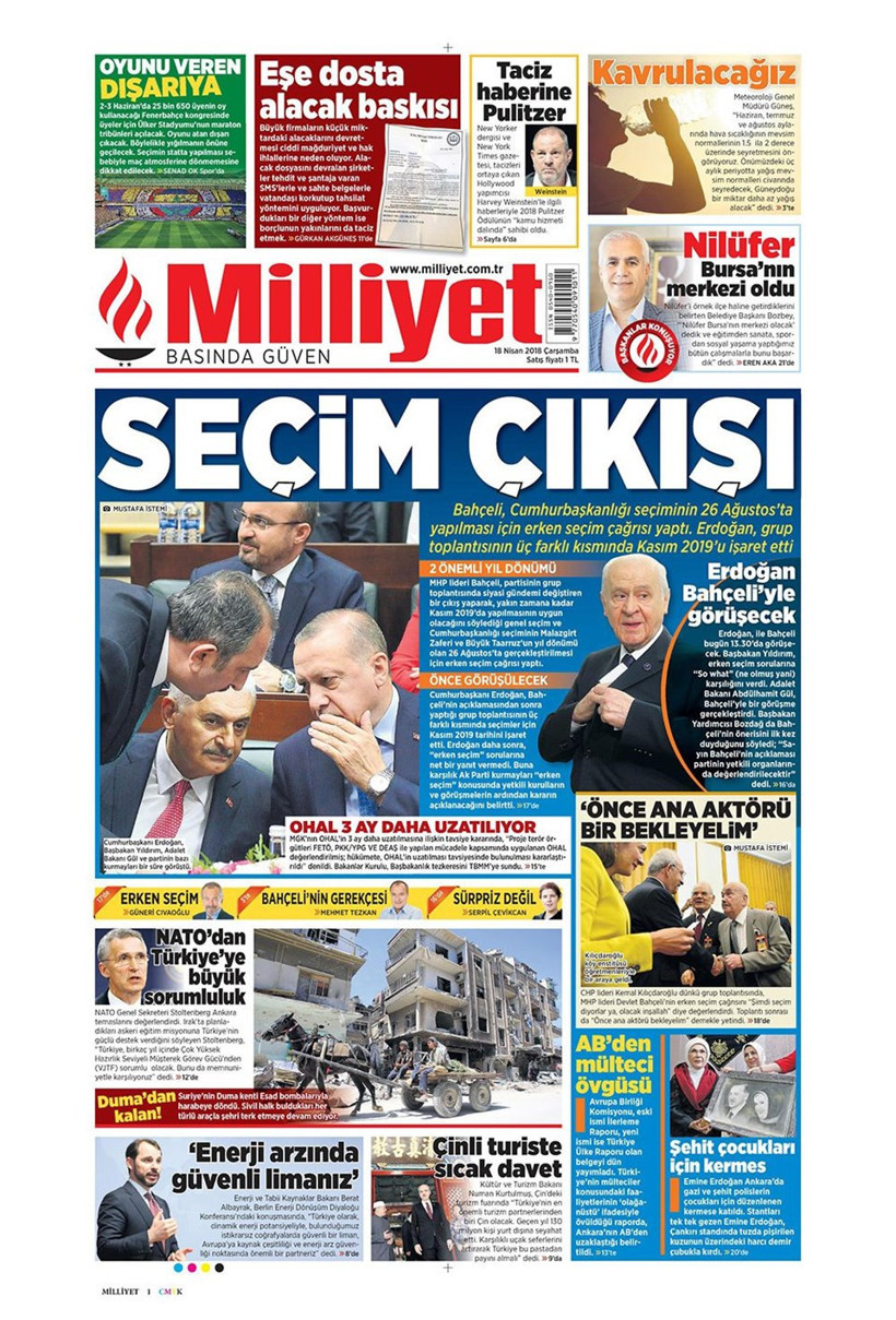 Gazete manşetleri 18 Nisan 2018 Hürriyet - Sözcü - Posta - Resim: 2
