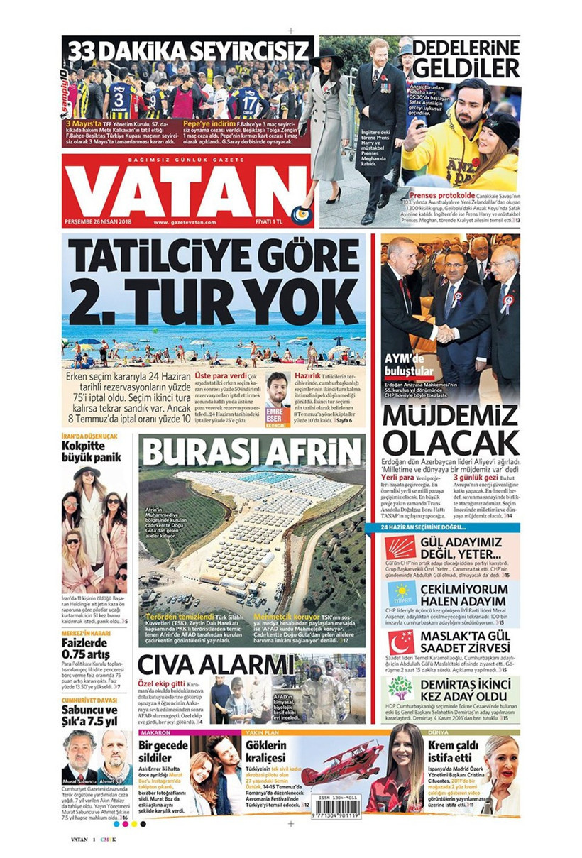 Gazete manşetleri 25 Nisan 2018 Hürriyet - Sözcü - Fanatik - Resim: 1