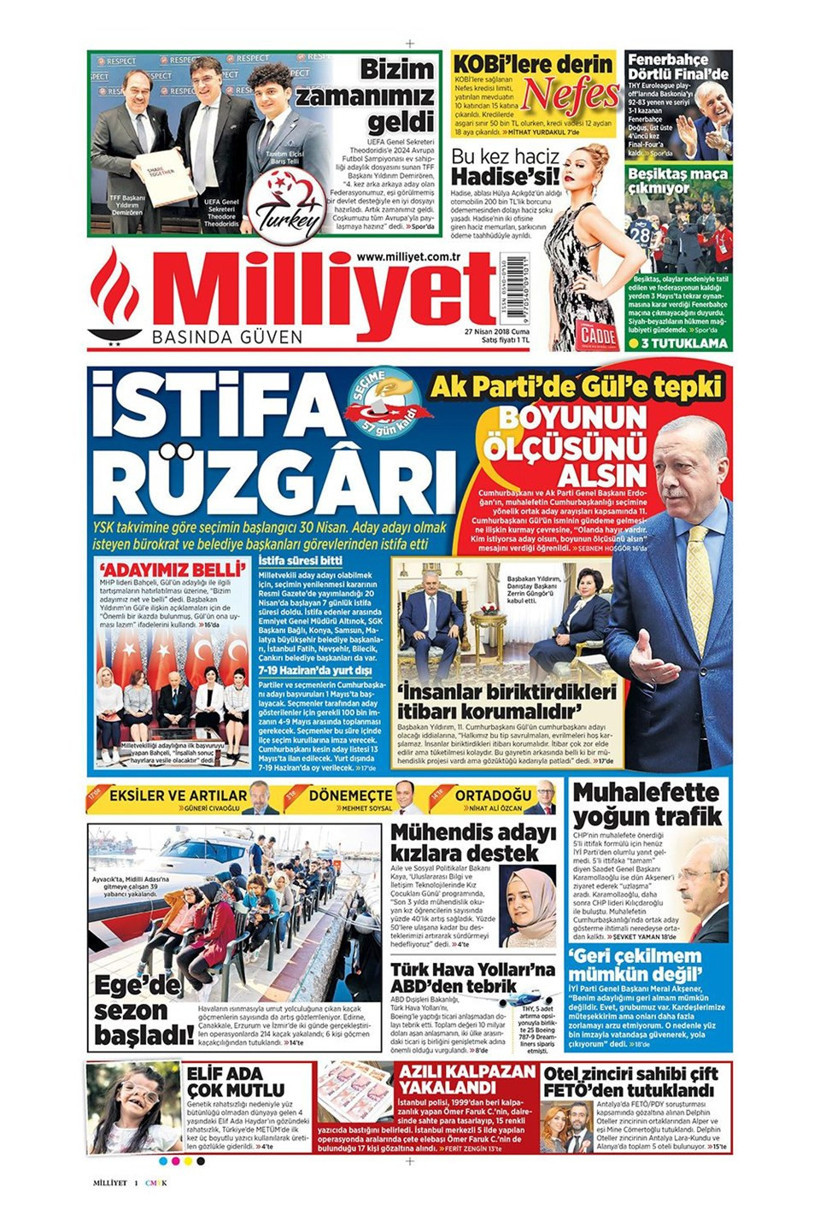 Gazete manşetleri 27 Nisan 2018 Hürriyet - Sözcü - Fanatik - Resim: 2