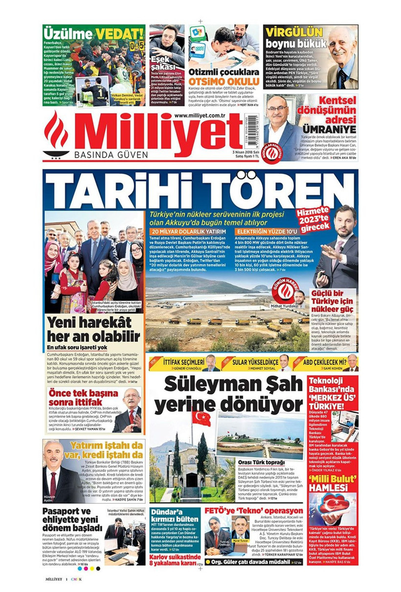 Gazete manşetleri  3 Nisan 2018 Hürriyet - Sözcü - Posta - Resim: 1