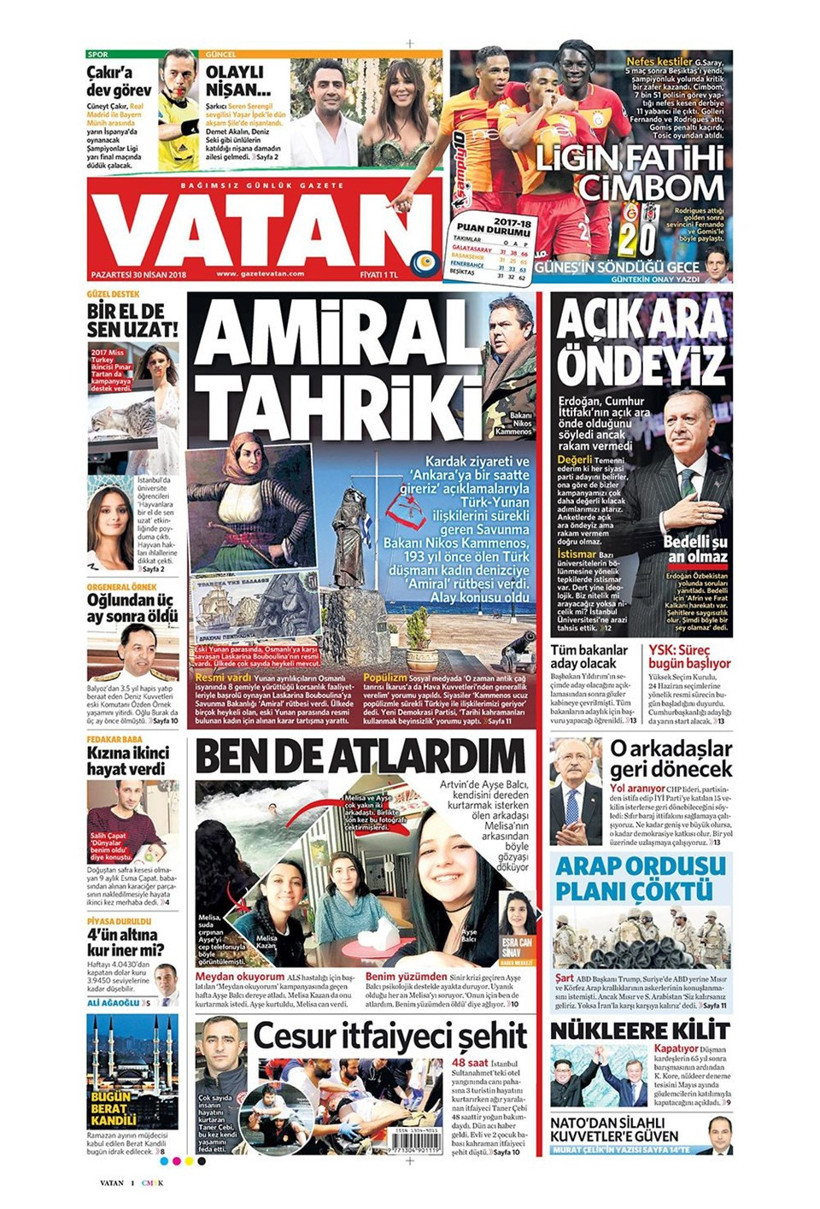 Gazete manşetleri 30 Nisan 2018 Hürriyet - Sözcü - Fanatik - Resim: 2