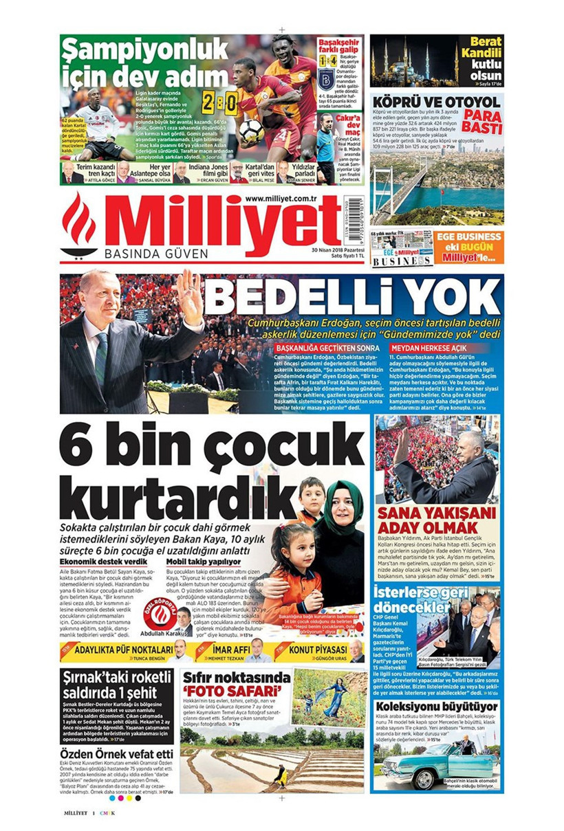 Gazete manşetleri 30 Nisan 2018 Hürriyet - Sözcü - Fanatik - Resim: 3