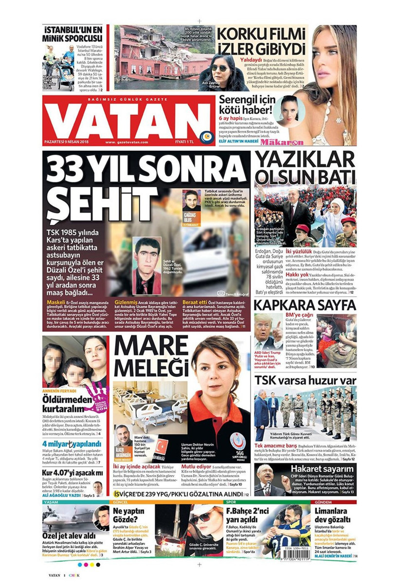 Gazete manşetleri 9 Nisan 2018 Hürriyet - Sözcü - Fanatik - Resim: 4