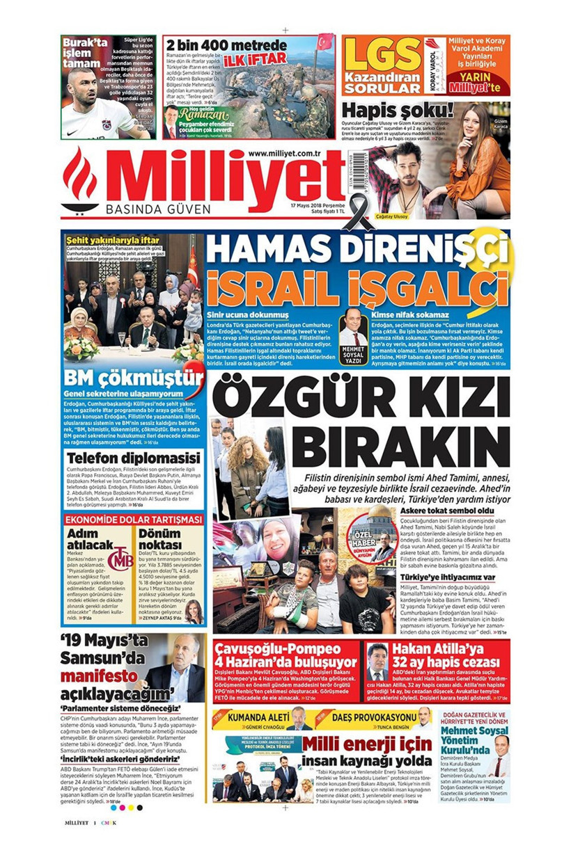 Gazete manşetleri 17 Mayıs 2018 Hürriyet - Sözcü - Habertürk - Resim: 1