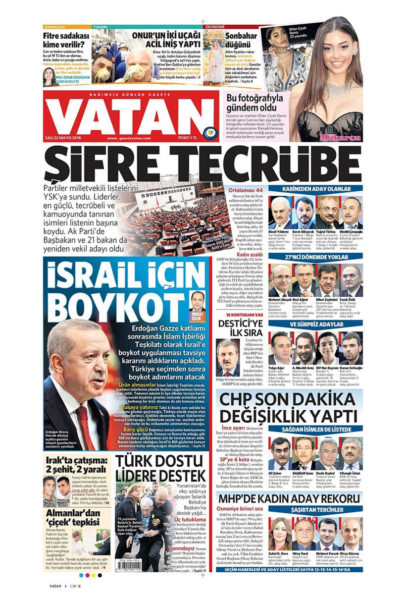 Gazete manşetleri 22 Mayıs 2018 Hürriyet - Sözcü - Habertürk - Resim: 1