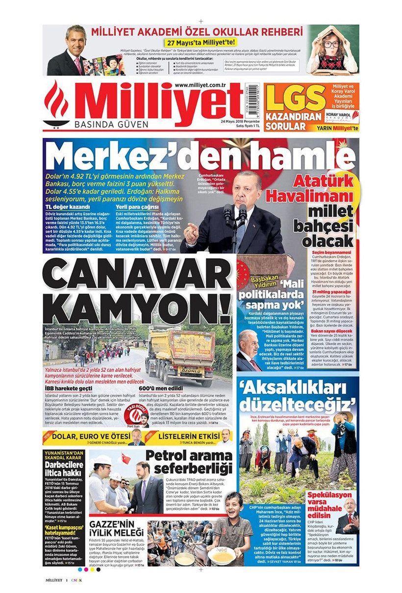Gazete manşetleri 24 Mayıs 2018 Hürriyet - Sözcü - Habertürk - Resim: 2