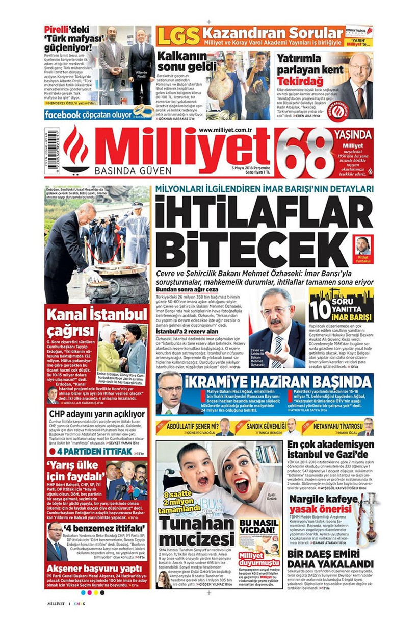 Gazete manşetleri 3 Mayıs 2018 Hürriyet - Sözcü - Posta - Resim: 3