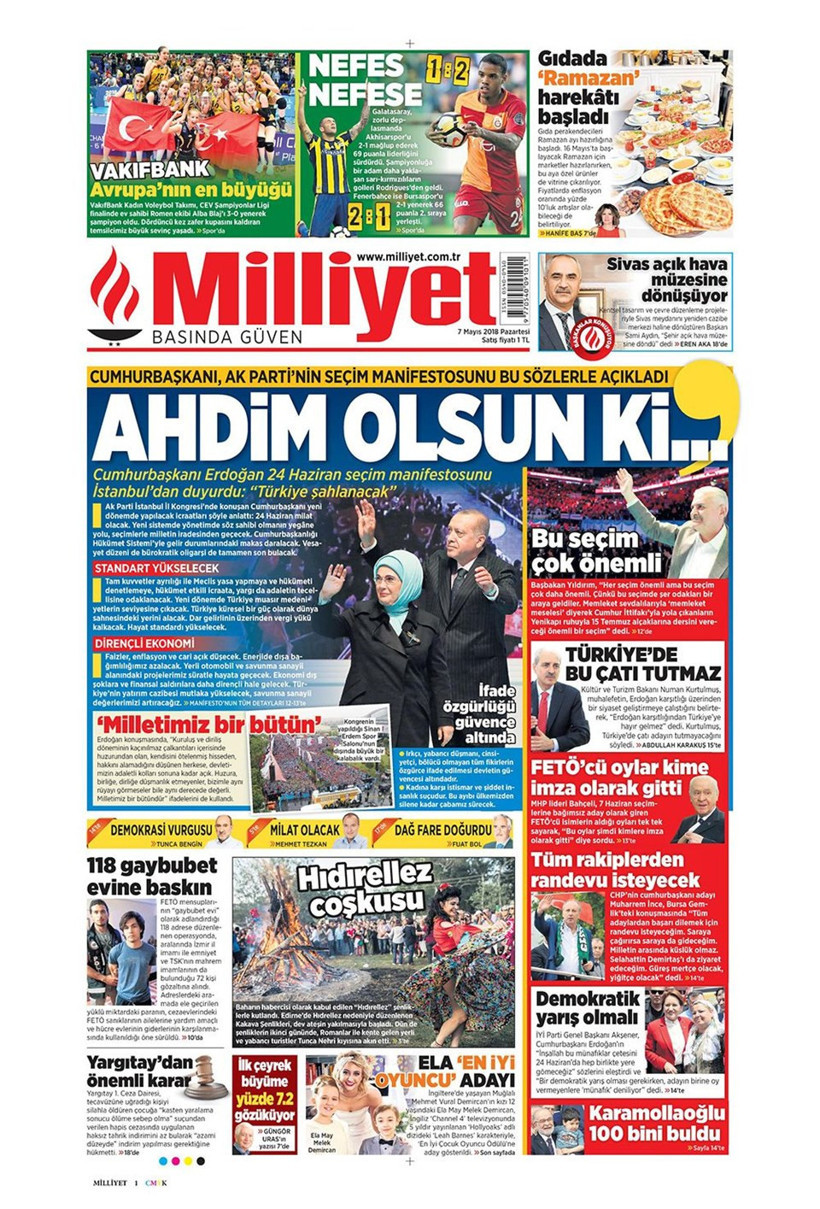 Gazete manşetleri 7 Mayıs 2018 Hürriyet - Sözcü - Fanatik - Resim: 1