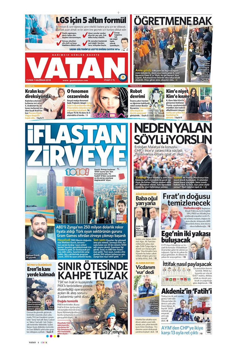 Gazete manşetleri 1 Haziran 2018 Hürriyet - Sözcü - Posta - Resim: 1