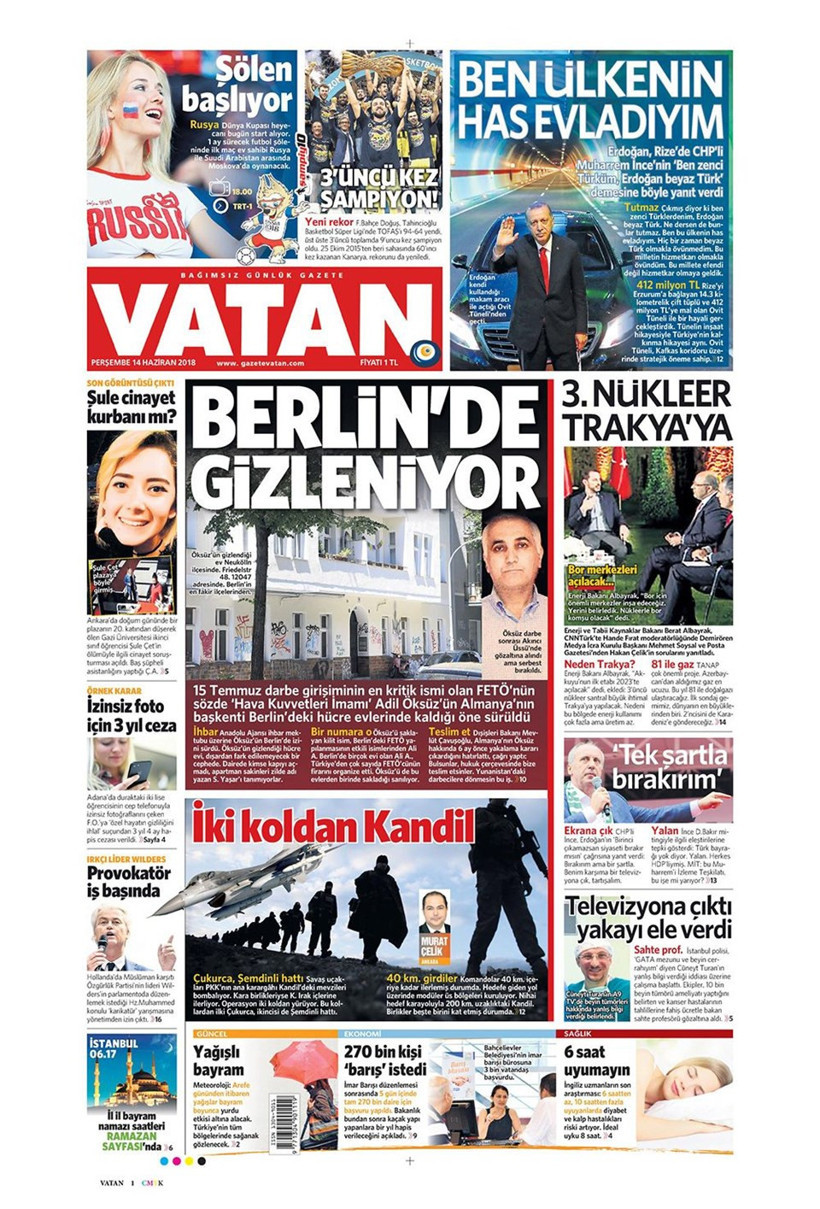 Gazete manşetleri 14 Haziran 2018 Hürriyet - Sözcü - Habertürk - Resim: 3