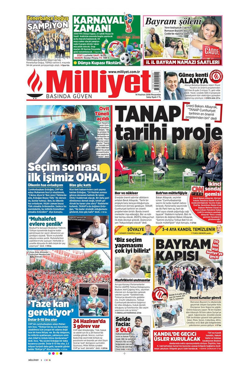 Gazete manşetleri 14 Haziran 2018 Hürriyet - Sözcü - Habertürk - Resim: 4