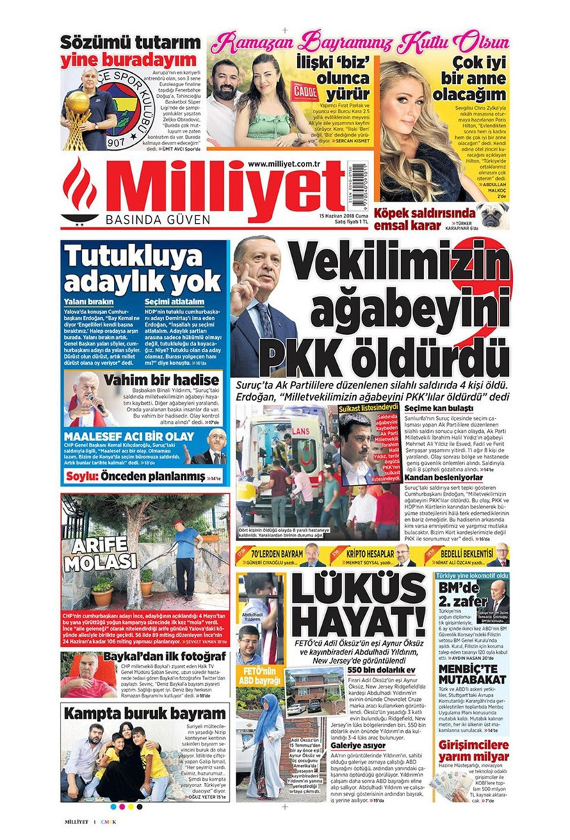 Gazete manşetleri 15 Haziran 2018 Hürriyet - Sözcü - Habertürk - Resim: 3
