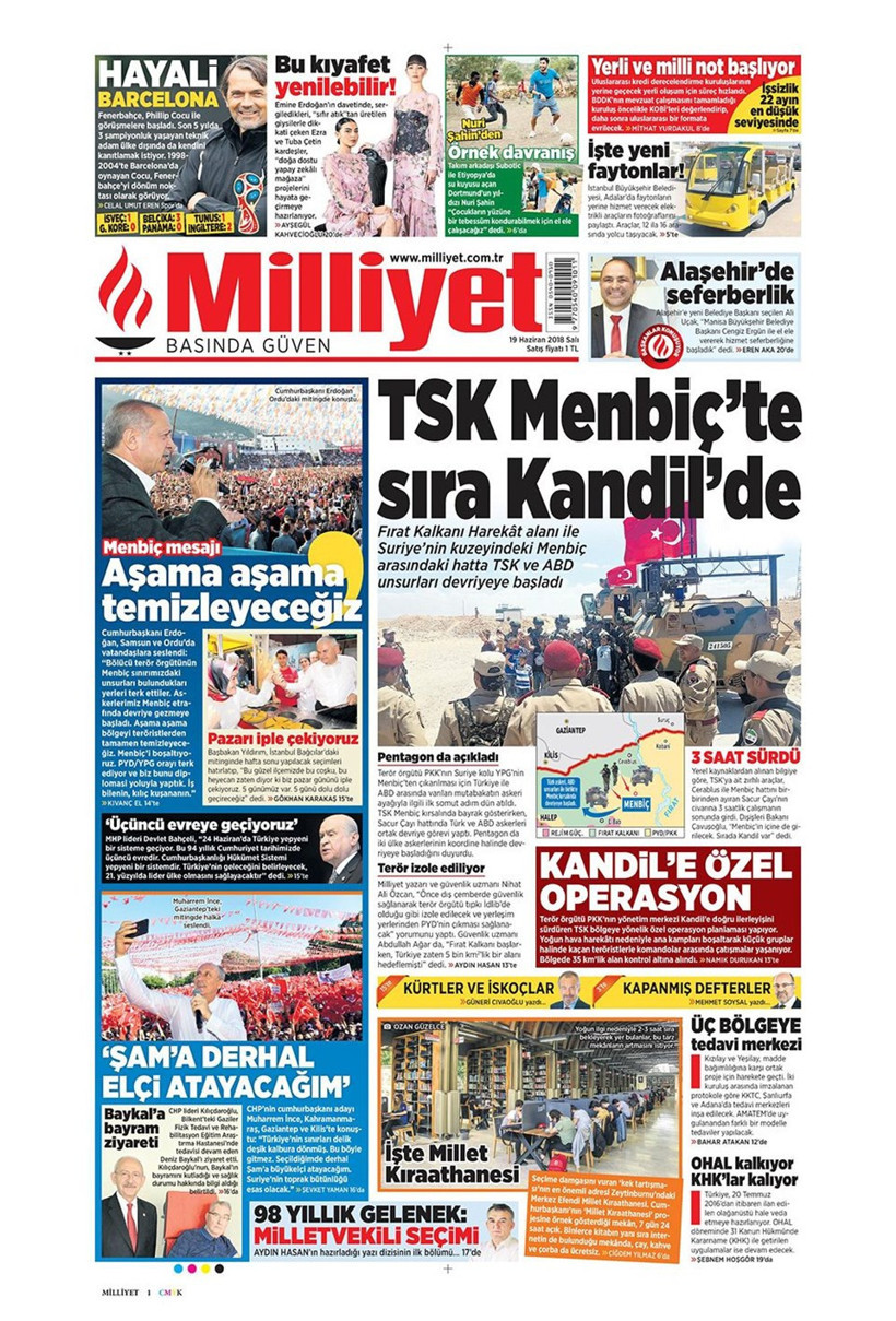Gazete manşetleri 19 Haziran 2018 Hürriyet - Sözcü - Habertürk - Resim: 1