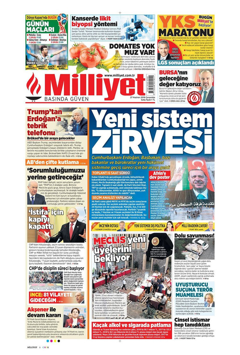 Gazete manşetleri 27 Haziran 2018 Hürriyet - Sözcü - Habertürk - Resim: 2