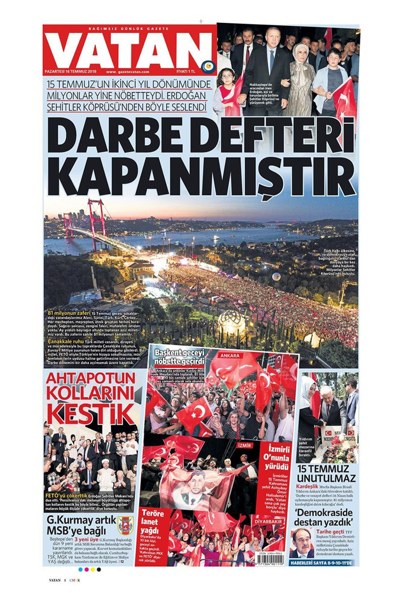 Gazete manşetleri 16 Temmuz 2018 Hürriyet - Sözcü - Sabah - Resim: 1