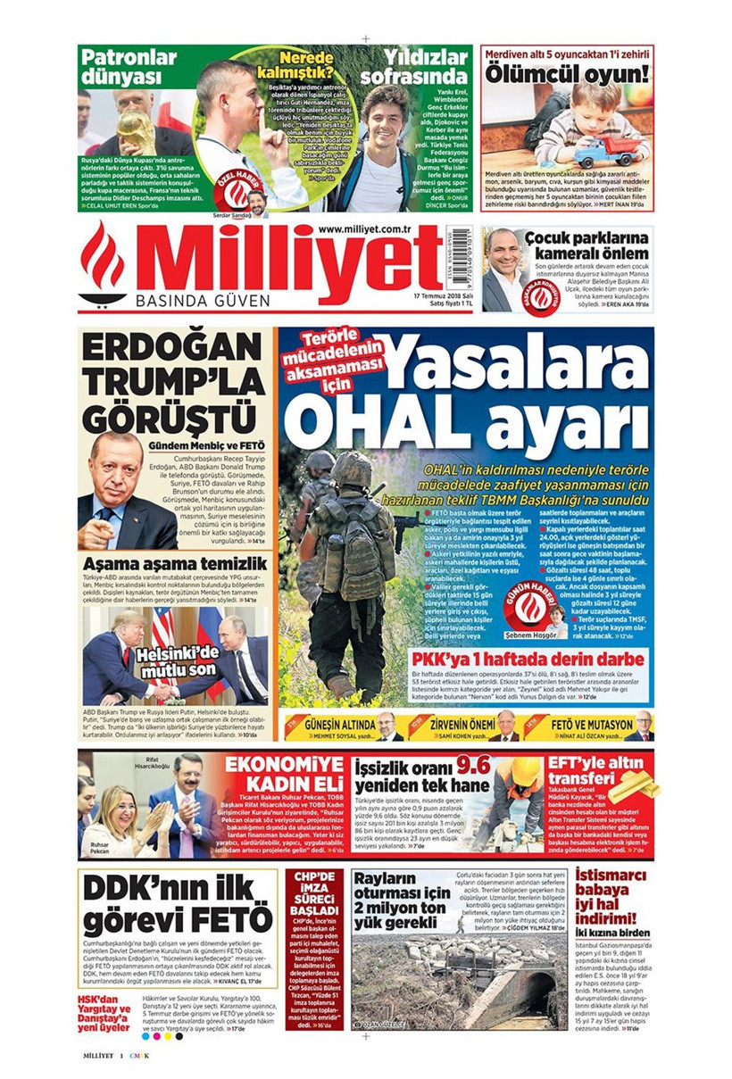 Gazete manşetleri 17 Temmuz 2018 Hürriyet - Sözcü - Sabah - Resim: 2