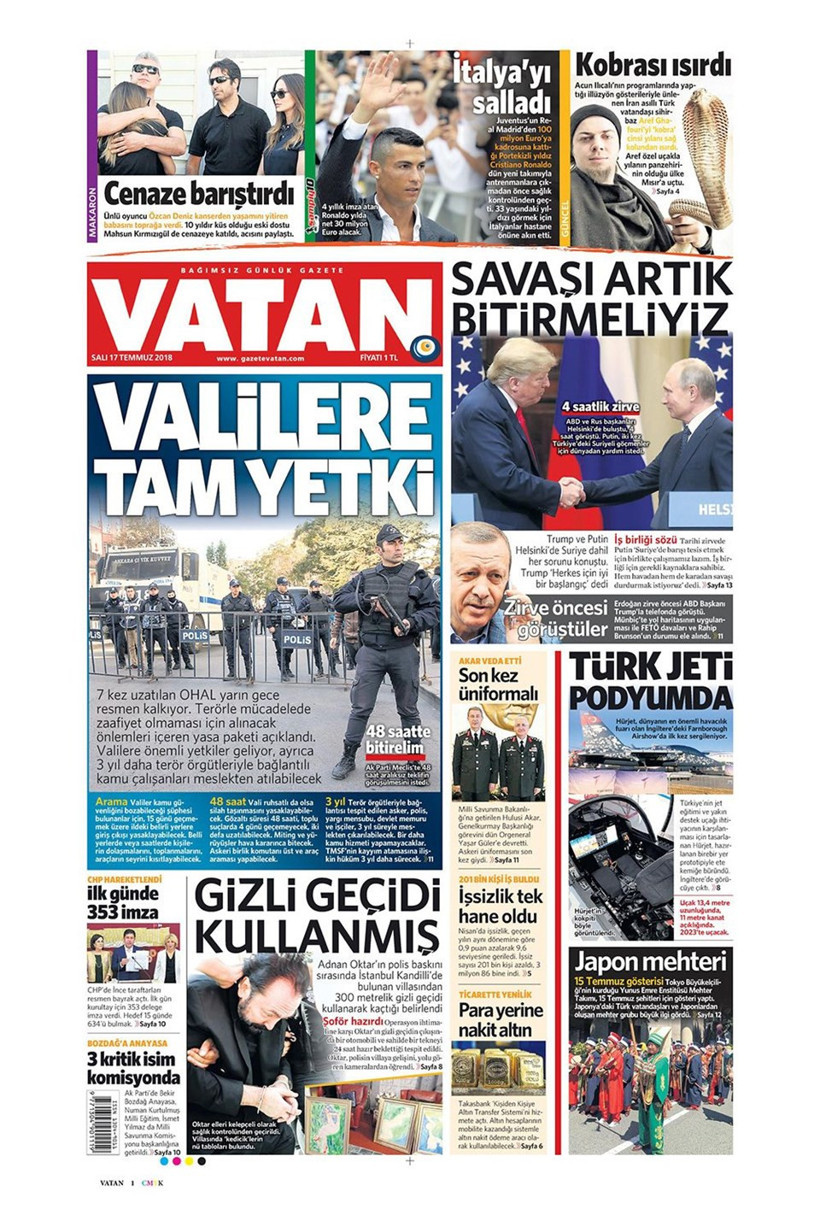 Gazete manşetleri 17 Temmuz 2018 Hürriyet - Sözcü - Sabah - Resim: 3