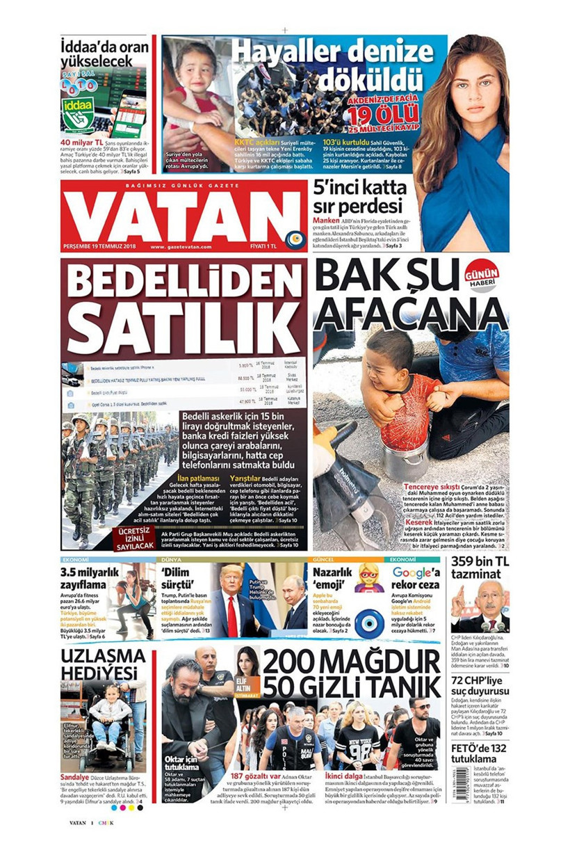 Gazete manşetleri 19 Temmuz 2018 Hürriyet - Posta - Sabah - Resim: 1