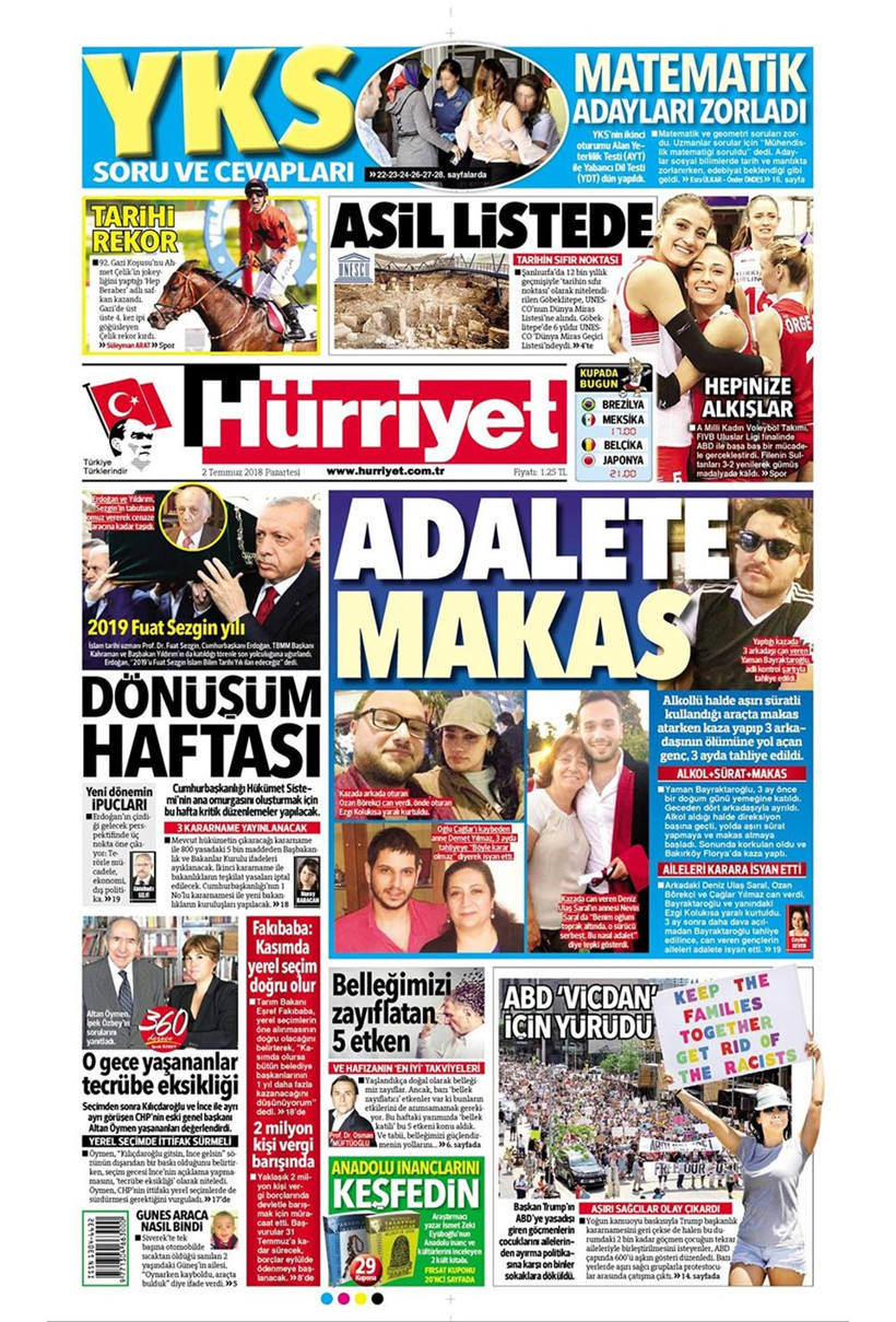Gazete manşetleri 2 Temmuz 2018 Hürriyet - Sözcü - Habertürk - Resim: 4