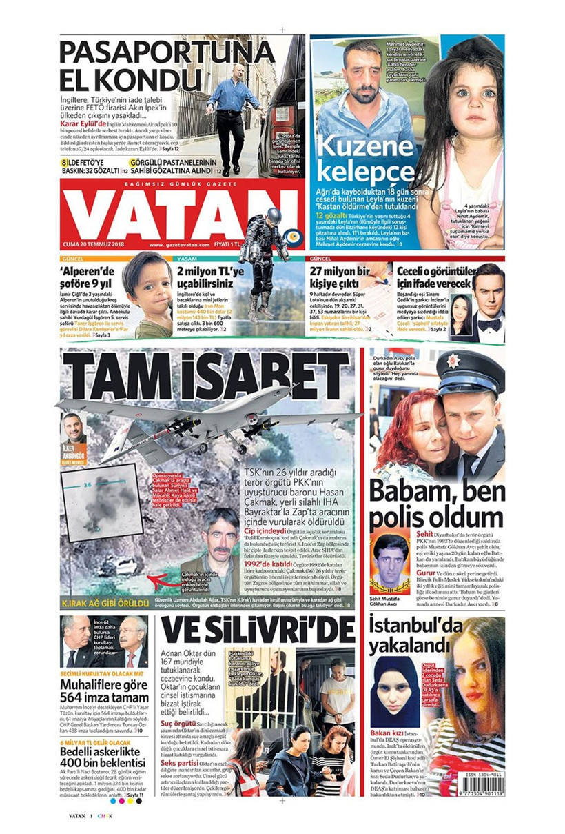 Gazete manşetleri 20 Temmuz 2018 Hürriyet - Posta - Sabah - Resim: 2