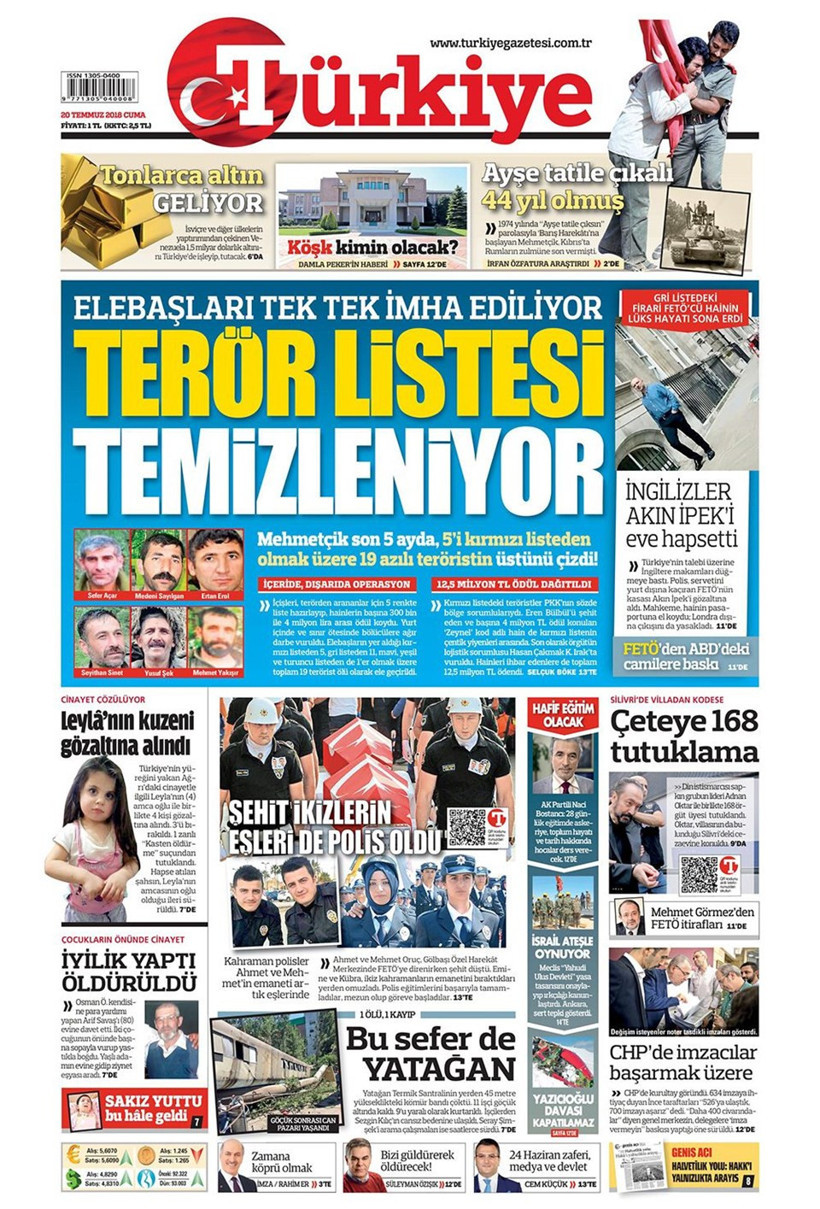 Gazete manşetleri 20 Temmuz 2018 Hürriyet - Posta - Sabah - Resim: 4