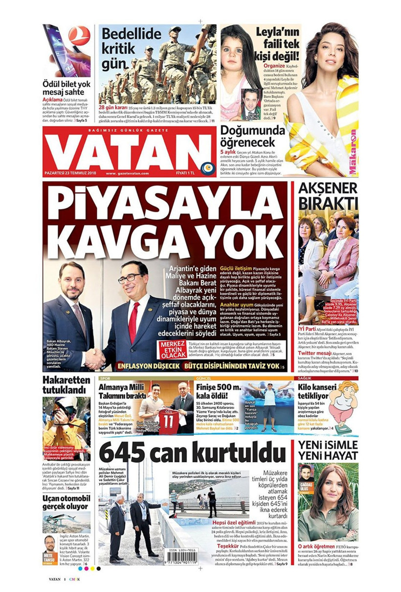 Gazete manşetleri 23 Temmuz 2018 Hürriyet - Posta - Sabah - Resim: 2