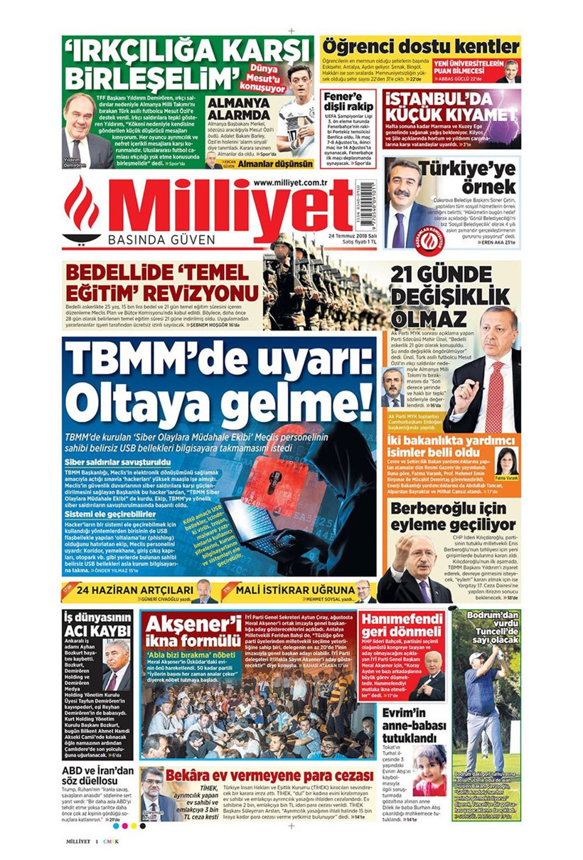 Gazete manşetleri 24 Temmuz 2018 Hürriyet - Posta - Sabah - Resim: 2
