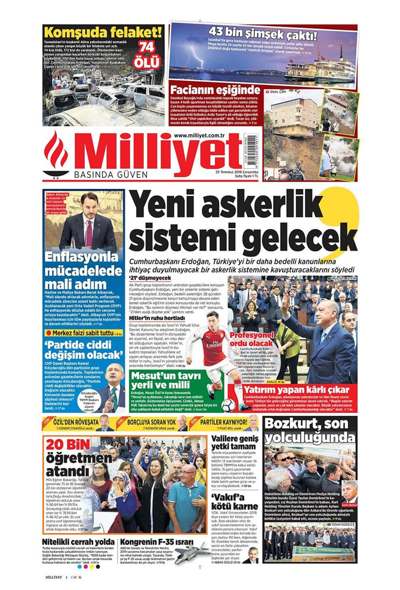 Gazete manşetleri 25 Temmuz 2018 Hürriyet - Posta - Sabah - Resim: 2