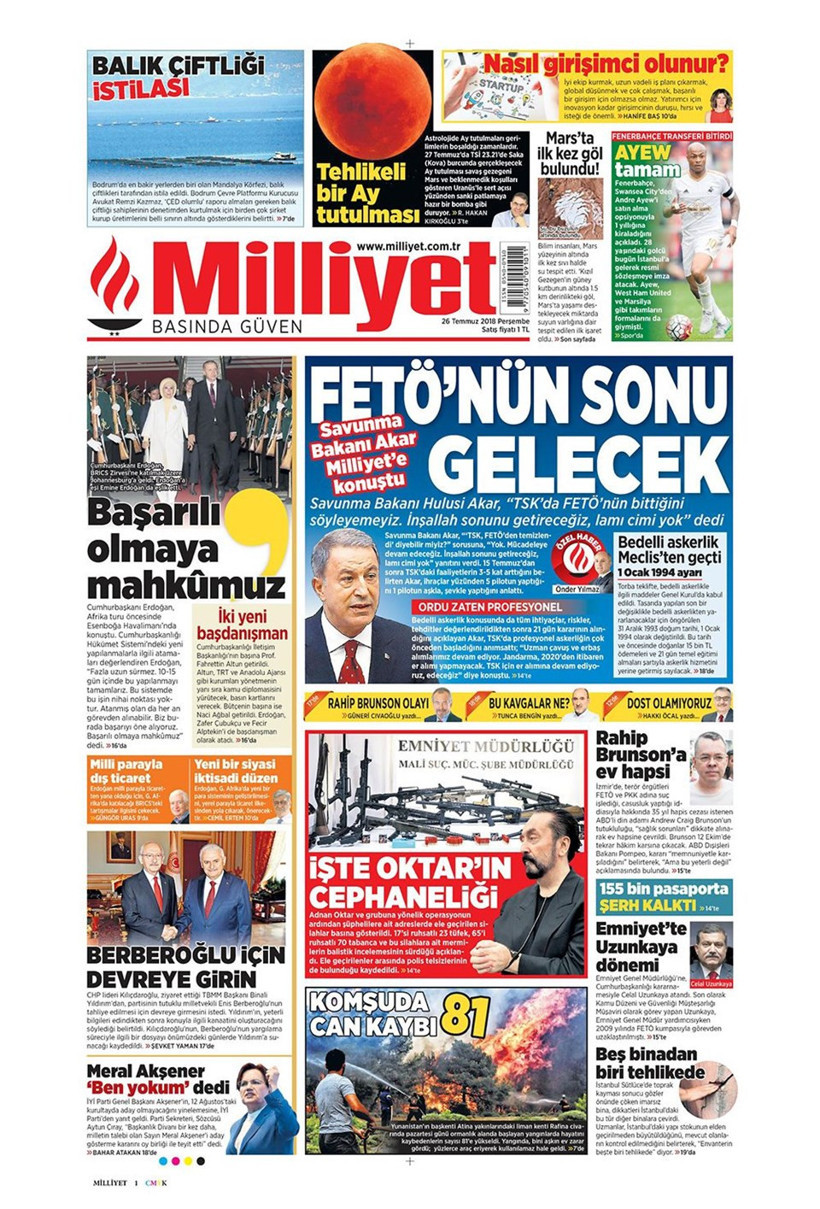 Gazete manşetleri 26 Temmuz 2018 Hürriyet - Posta - Sabah - Resim: 3