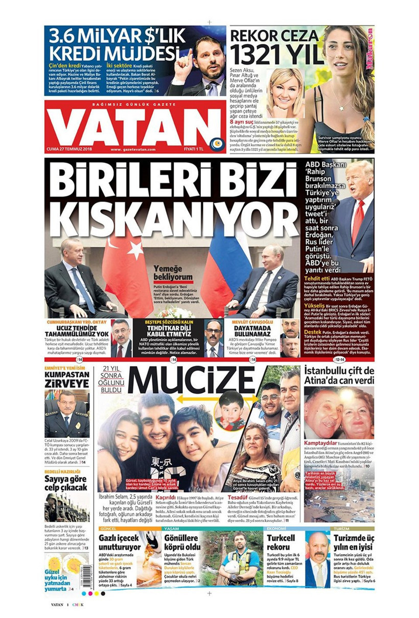 Gazete manşetleri 27 Temmuz 2018 Hürriyet - Posta - Sabah - Resim: 3