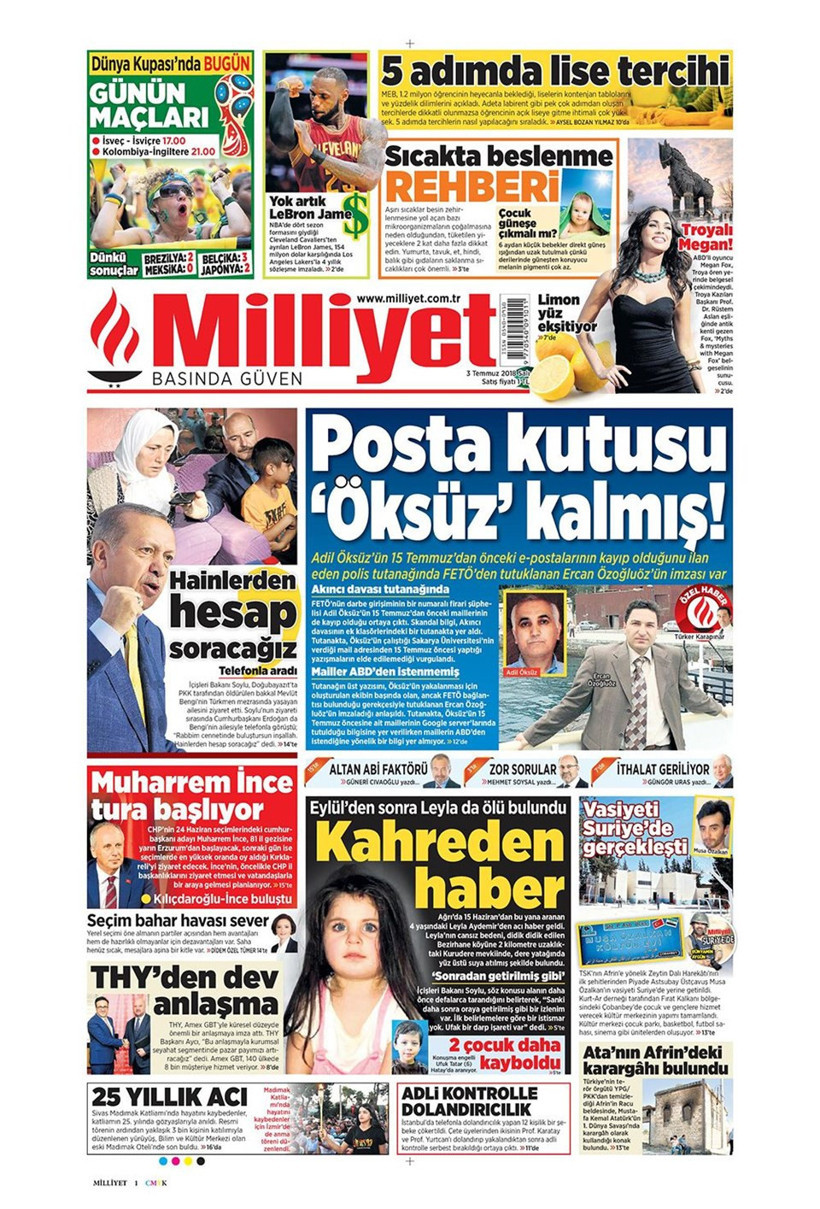 Gazete manşetleri 3 Temmuz 2018 Hürriyet - Sözcü - Habertürk - Resim: 2