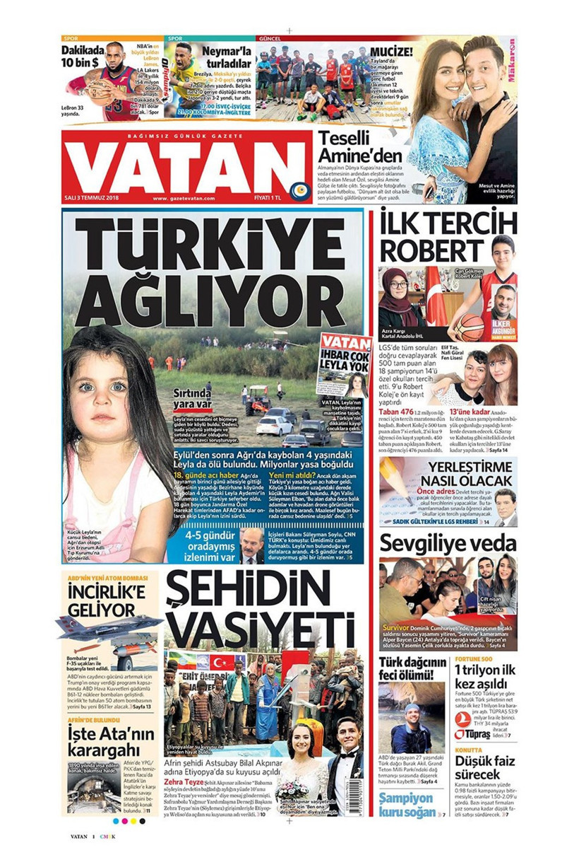 Gazete manşetleri 3 Temmuz 2018 Hürriyet - Sözcü - Habertürk - Resim: 3