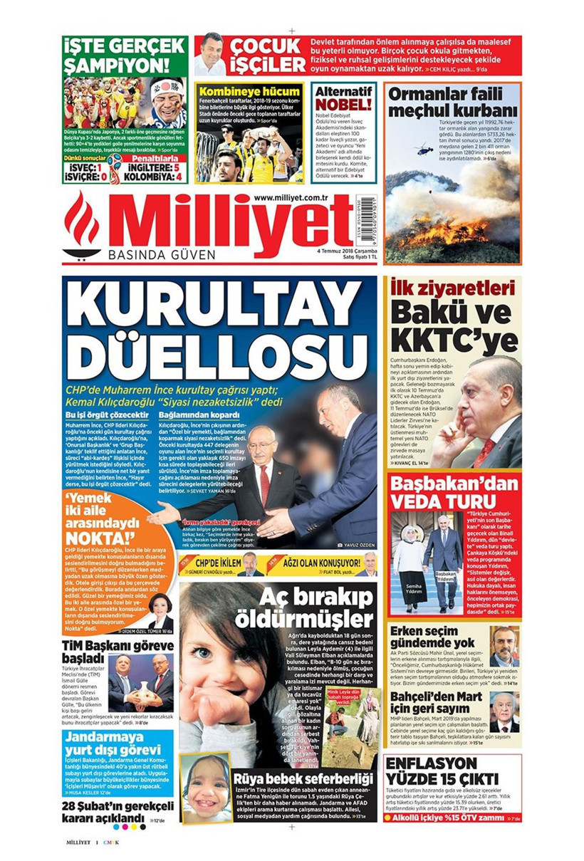 Gazete manşetleri 4 Temmuz 2018 Hürriyet - Sözcü - Habertürk - Resim: 1